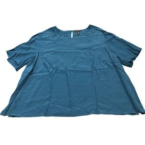 Eileen Fisher Blouse Woman 1X Blue Tencel Viscose Short Sleeve Round Neck Top